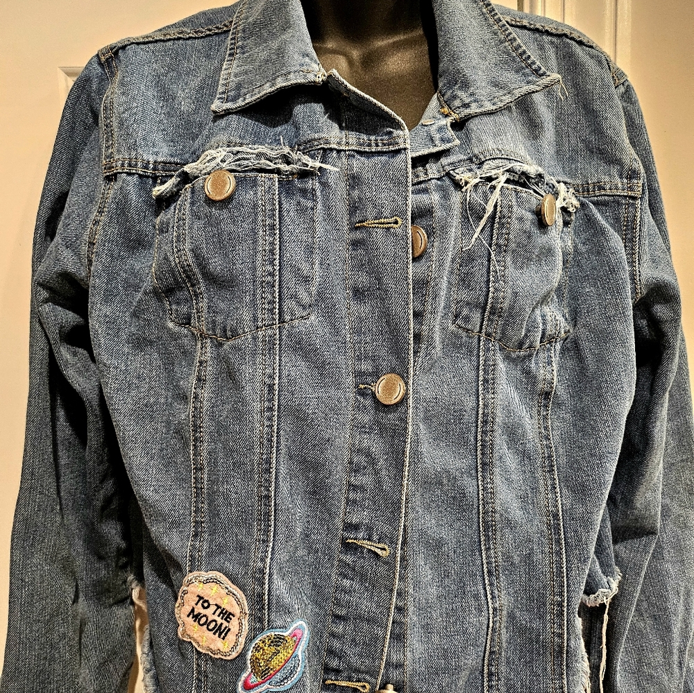 Vintage Distressed Denim Blue Jean Jacket